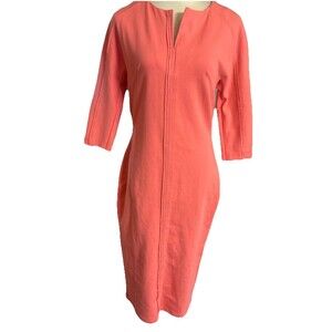 Marycrafts Women's Size 10 Coral  Pleated Split V Neck  Midi Sheath 3/4 Dress